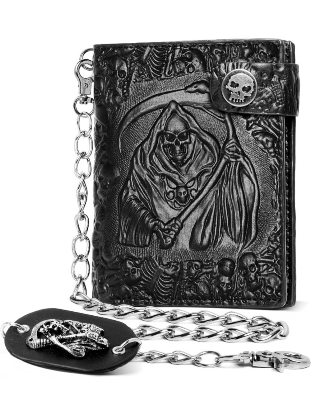 Gothic Skull Chain Wallet - Punk Leather Bifold Halloween Accessory | Unisex